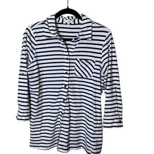 Tyler‎ Boe Navy & White Stripe Top Button Up Knit Size M